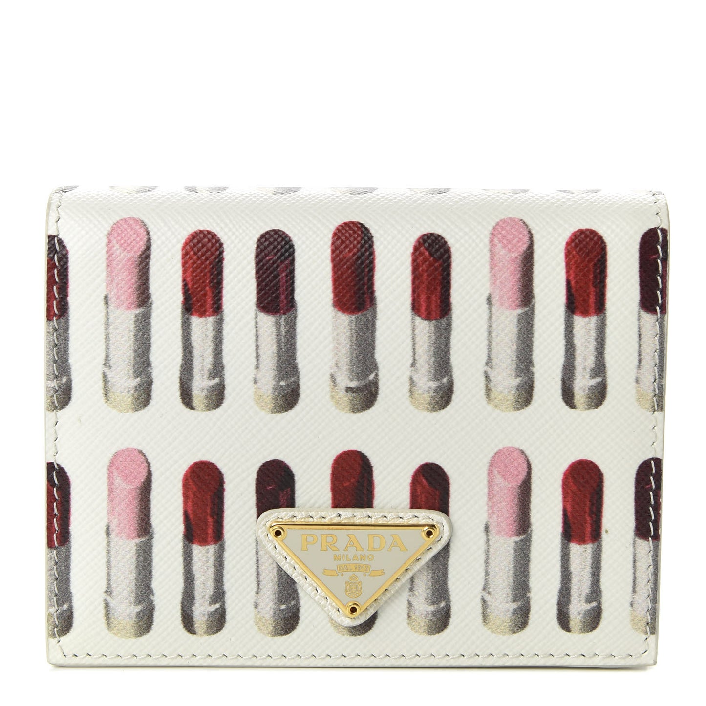 Saffiano Print Lipstick Print Bi-Fold Wallet White Dis