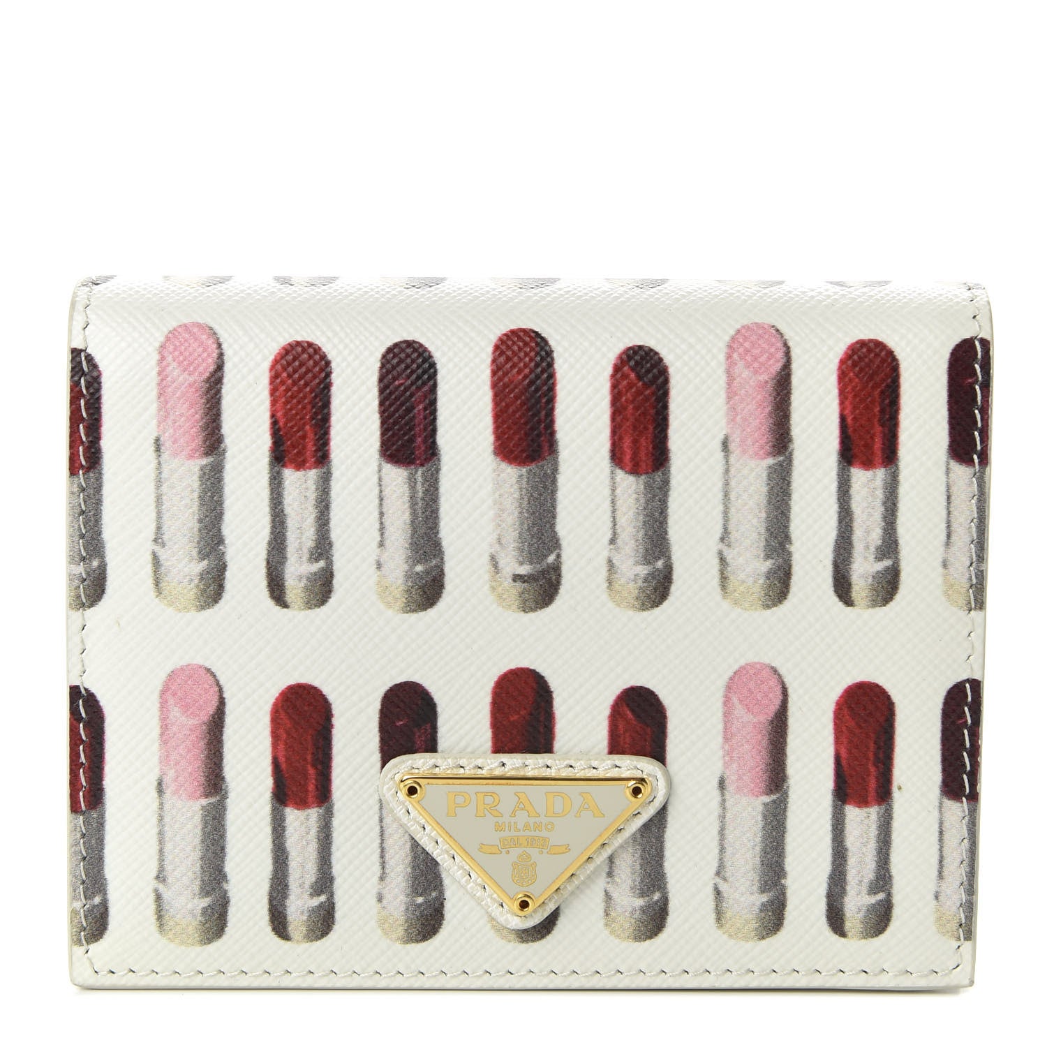 Prada Saffiano Print Lipstick Print Bi-Fold Wallet White Dis 1 of 7