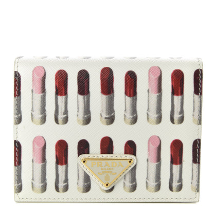 Prada Saffiano Print Lipstick Print Bi-Fold Wallet White Dis 1 of 7