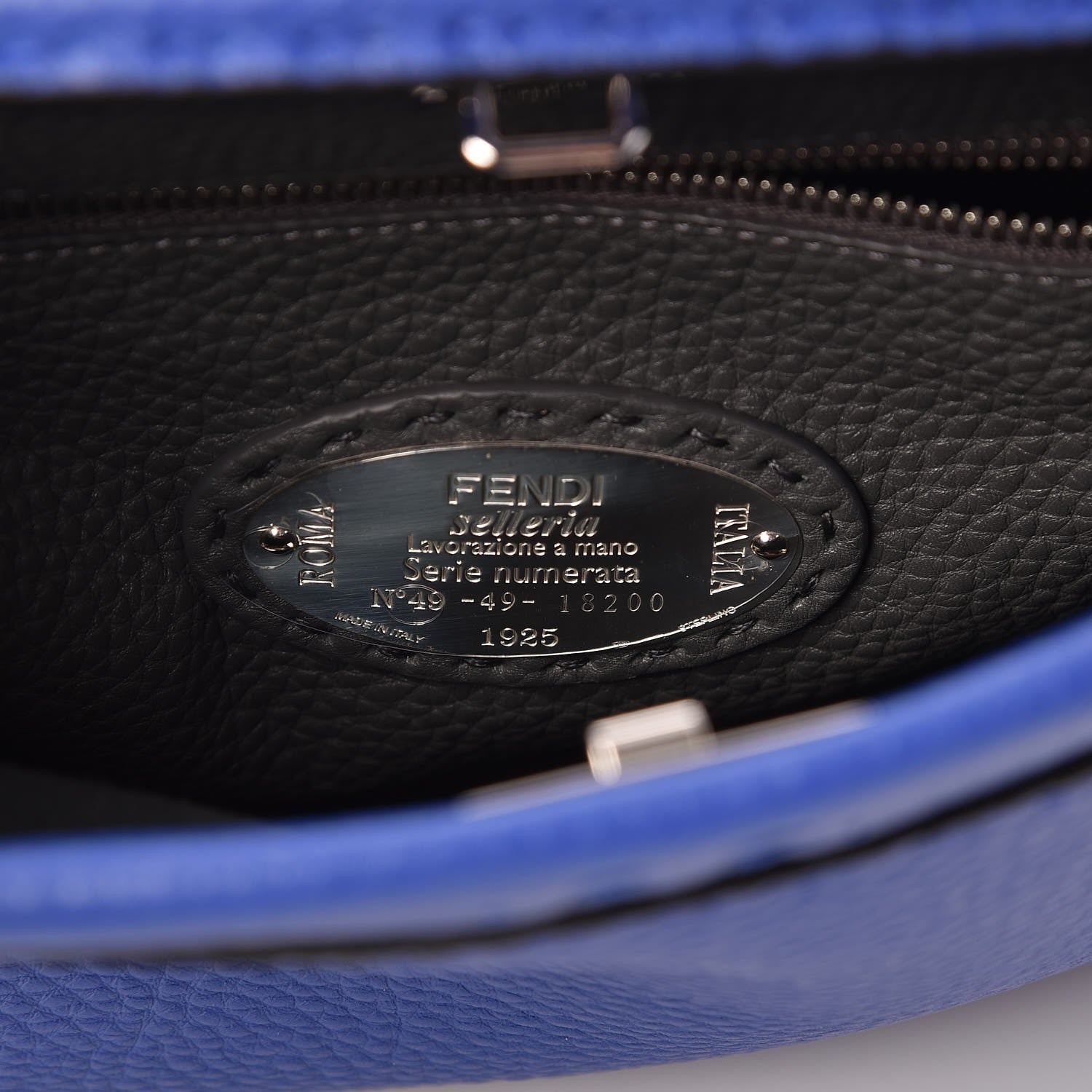 Fendi Cuoio Romano Selleria Bi-Color Mini Peekaboo Iconic Fit Satchel Blue Neon Asfalto 6 of 7