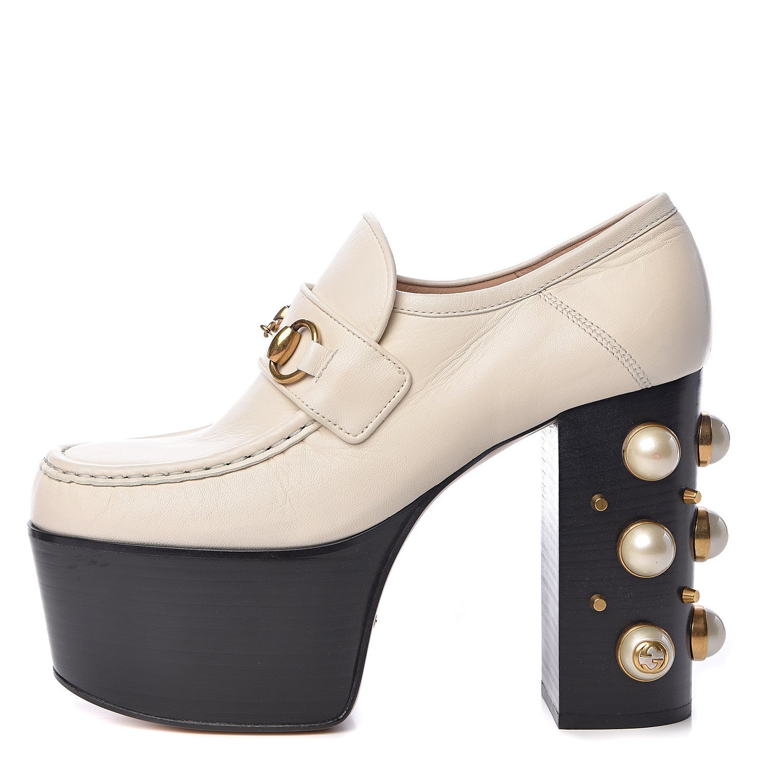 Gucci Malaga Kid Pearl Studded Vegas Platform Loafers 37 Mystic White 1 of 14