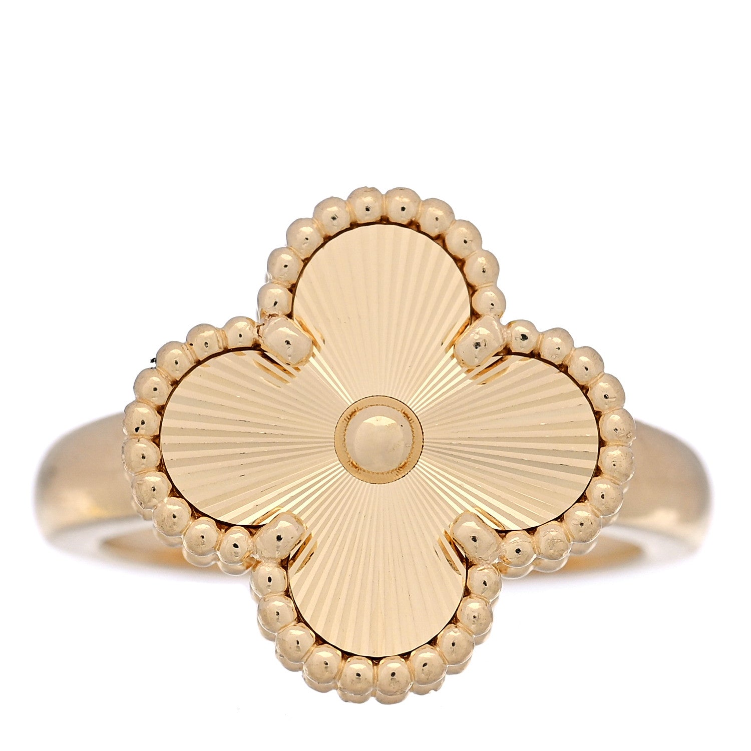 Van Cleef & Arpels 18K Yellow Gold Guilloche Vintage Alhambra Ring 51 5.75 1 of 5