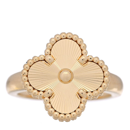Van Cleef & Arpels 18K Yellow Gold Guilloche Vintage Alhambra Ring 51 5.75 1 of 5