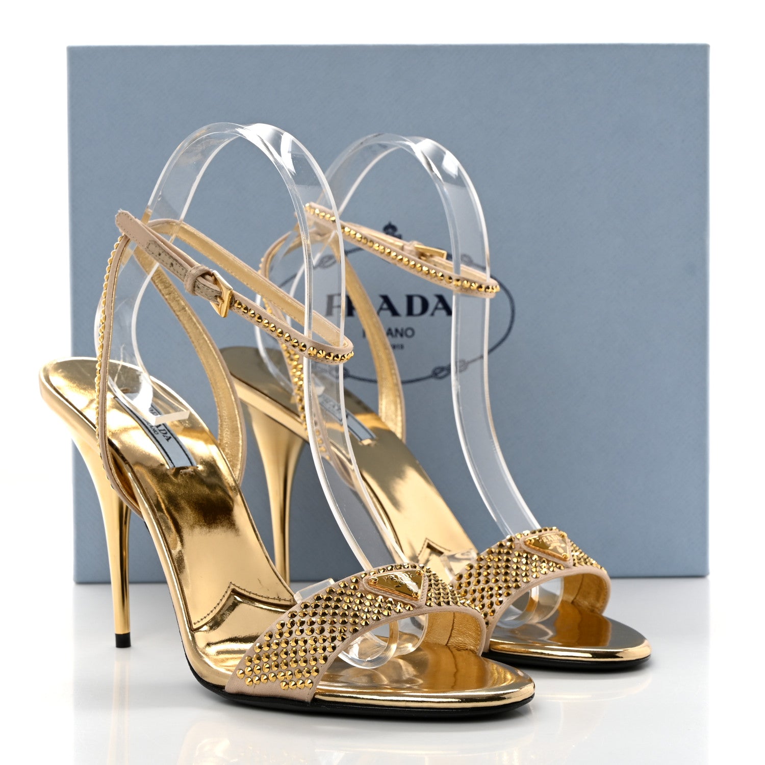 Prada Satin Crystal Triangle Modellerie 100mm Sandals 40 Platino 8 of 8