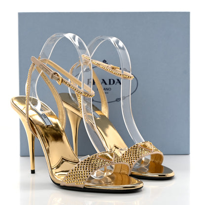 Prada Satin Crystal Triangle Modellerie 100mm Sandals 40 Platino 8 of 8