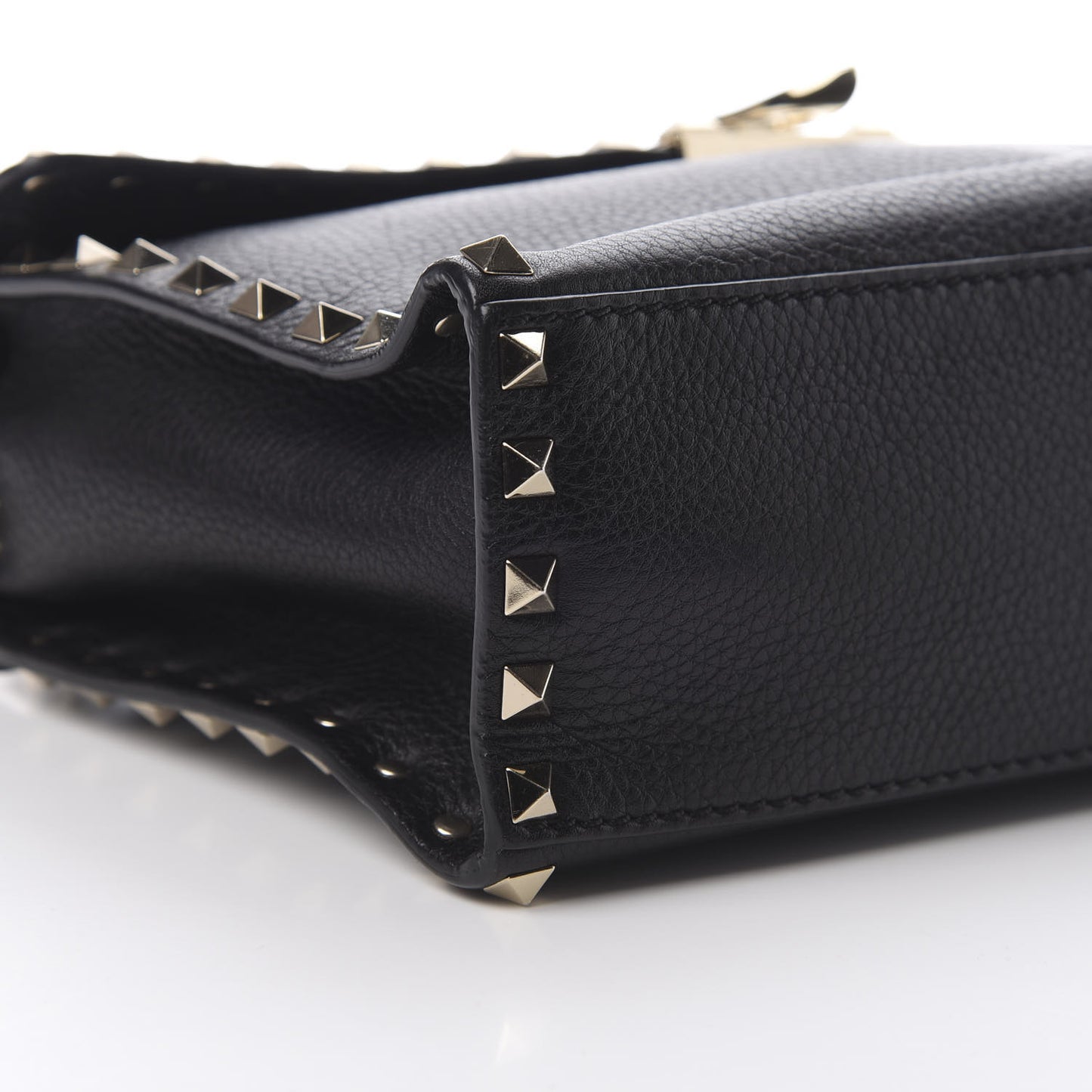 Pebbled Calfskin Small Rockstud Single Handle Flap Bag Black