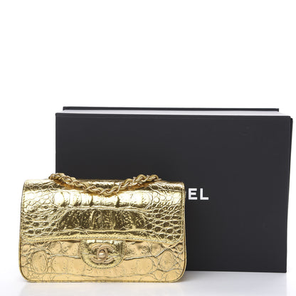 Chanel Metallic Calfskin Crocodile Embossed Cocodile Rectangular Mini Flap Gold 11 of 11