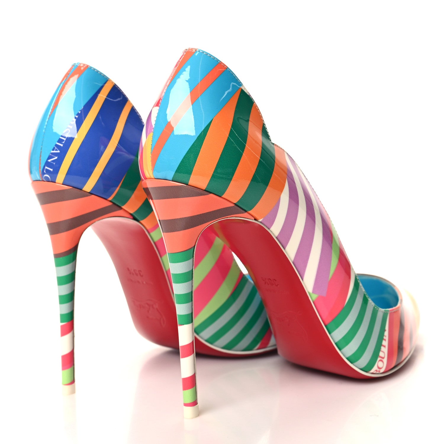 Christian Louboutin Patent Striped Grand Bain Swimming Pool Hot Chick 100 Pumps 38.5 Multicolor Lin Blue White 4 of 9