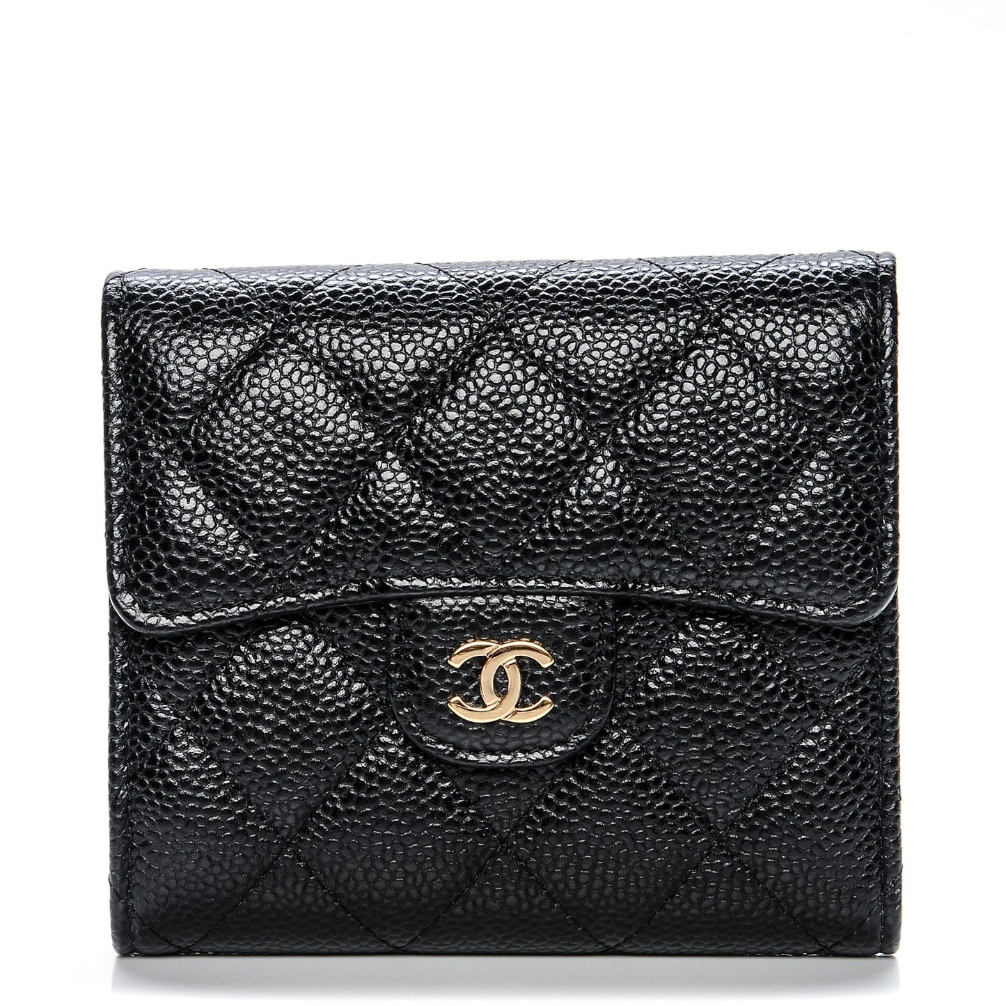 Caviar Quilted Compact Flap Wallet Black