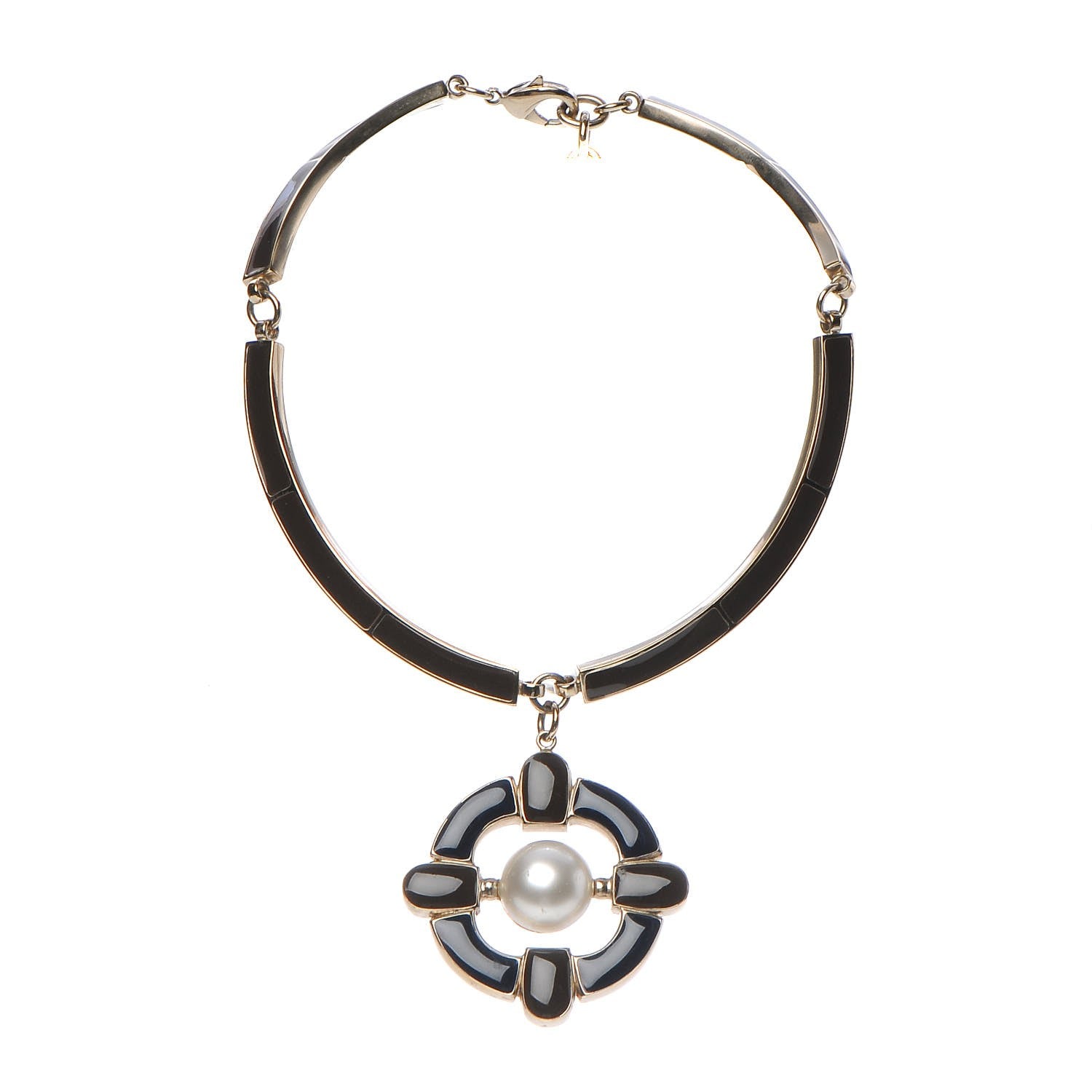 Chanel Gripoix Poured Glass Pearl Choker Necklace Gold 1 of 6