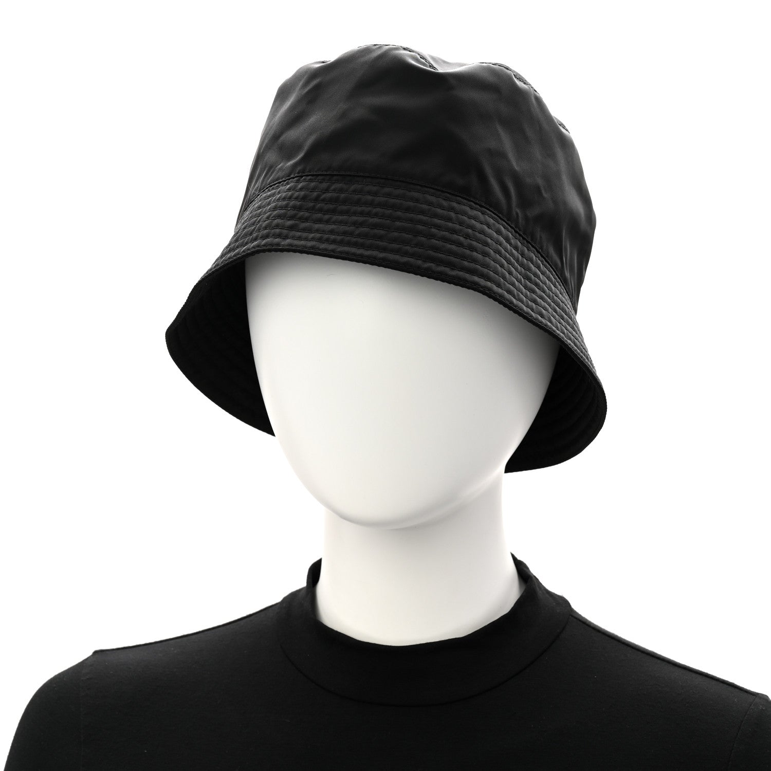 Prada Re-Nylon Metal Triangle Logo Mens Bucket Hat XL Black 2 of 8
