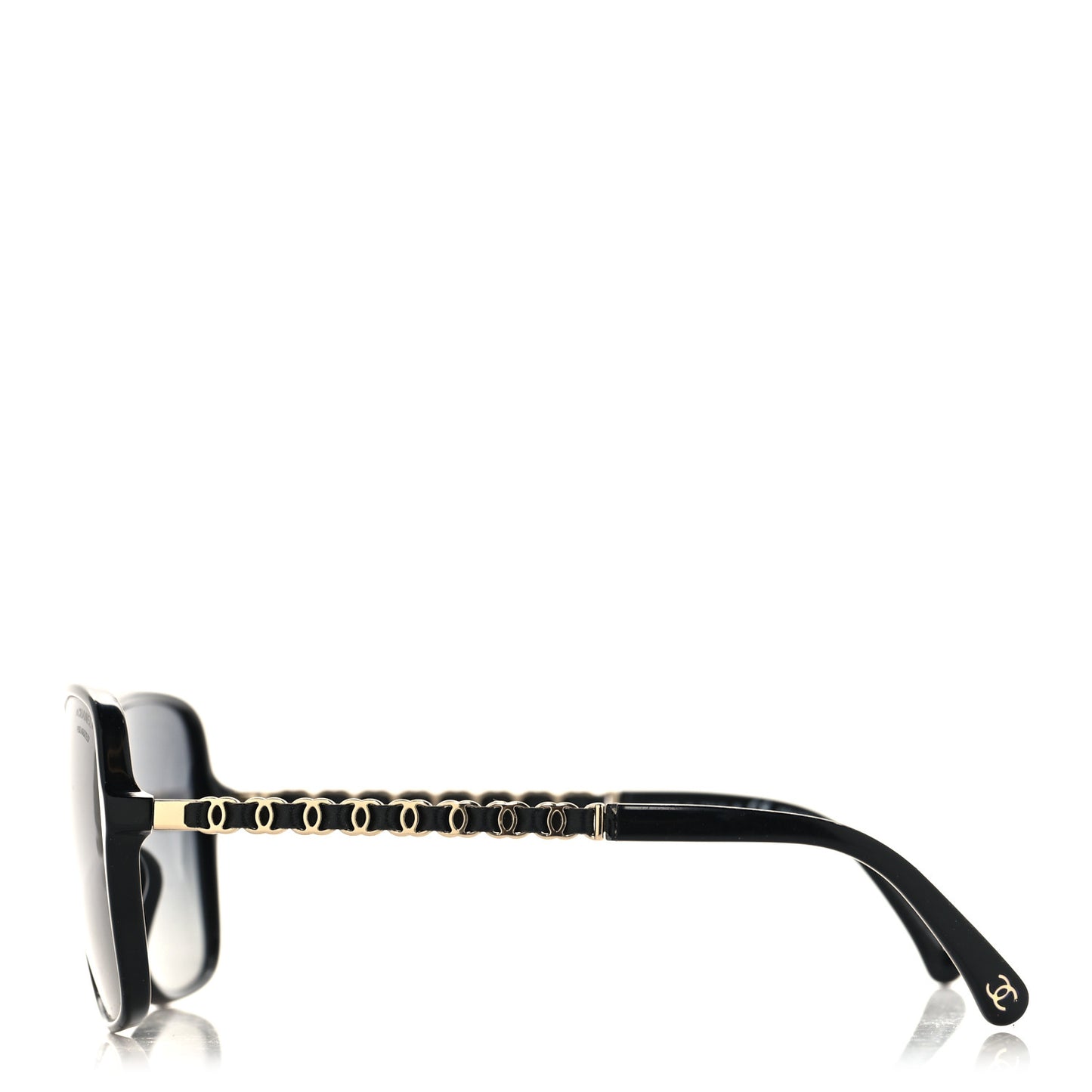 Metal Calfskin Polarized CC Chain Pilot Sunglasses 5439-Q-A Black