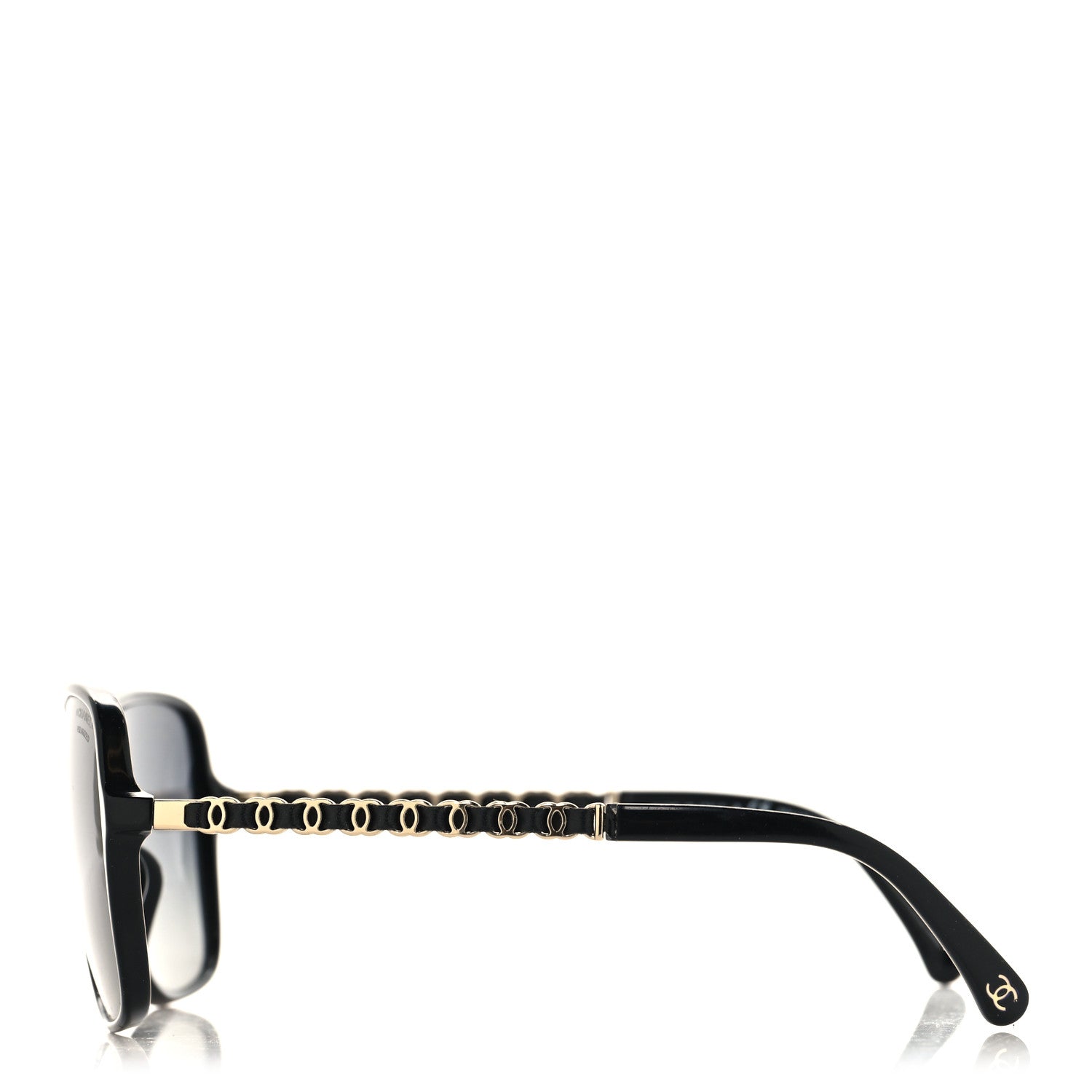 Chanel Metal Calfskin Polarized CC Chain Pilot Sunglasses 5439-Q-A Black 3 of 6
