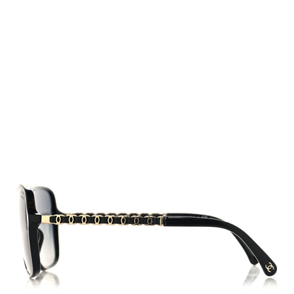 Chanel Metal Calfskin Polarized CC Chain Pilot Sunglasses 5439-Q-A Black 3 of 6