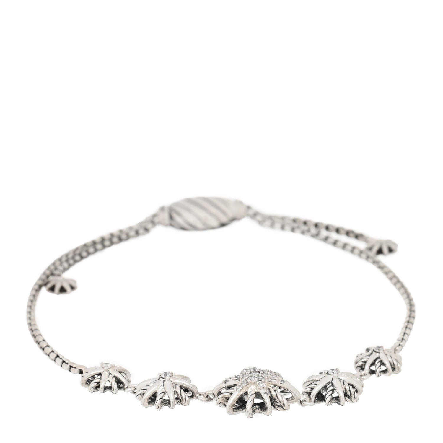 David Yurman Sterling Silver Diamond Five Station Petite Starburst Chain Bracelet 1 of 3
