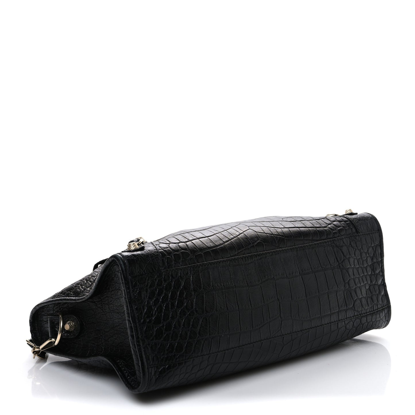 Calfskin Crocodile Embossed Giant 12 Gold Hardware City Black