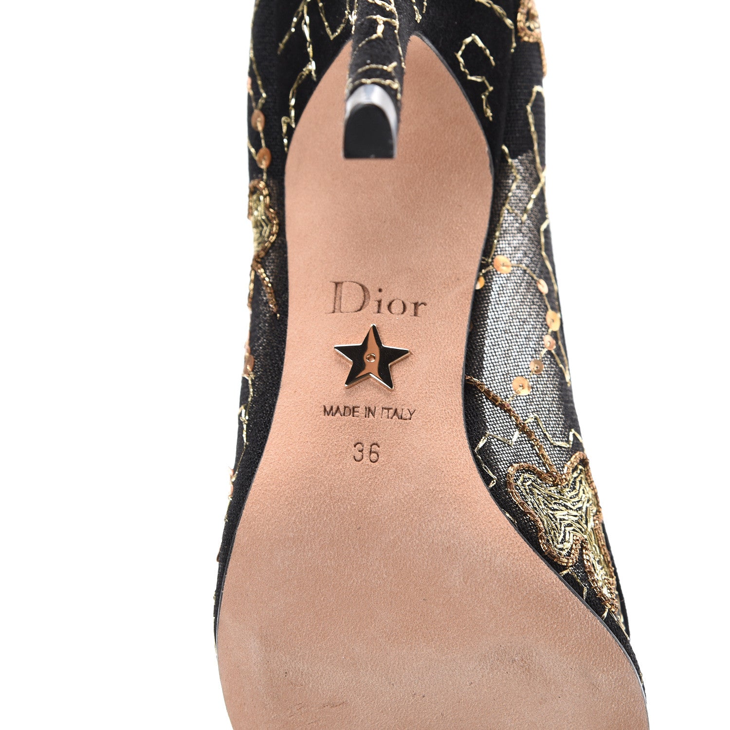 Christian Dior Suede Mesh Clover Embroidered D-Choc Pumps 36 Black Gold 6 of 9