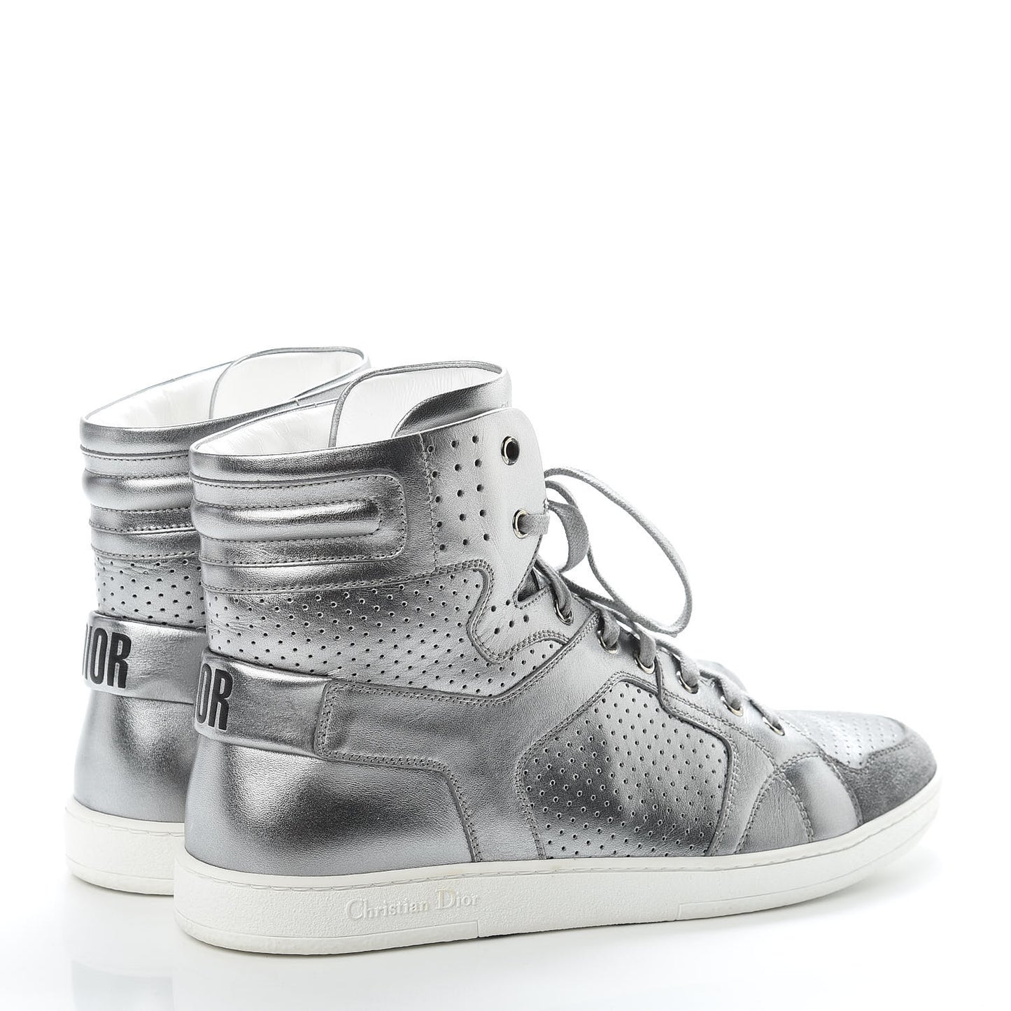 Metallic Calfskin Hip-Dior High Top Sneakers 39 Steel