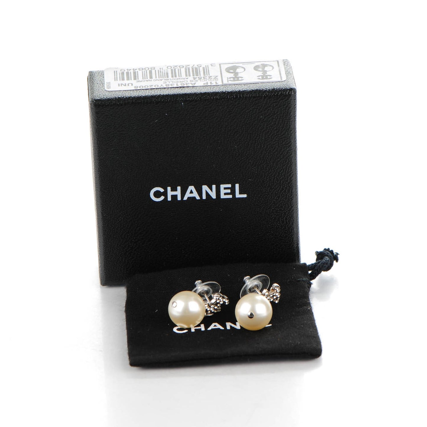 Crystal Pearl CC Drop Earrings Silver
