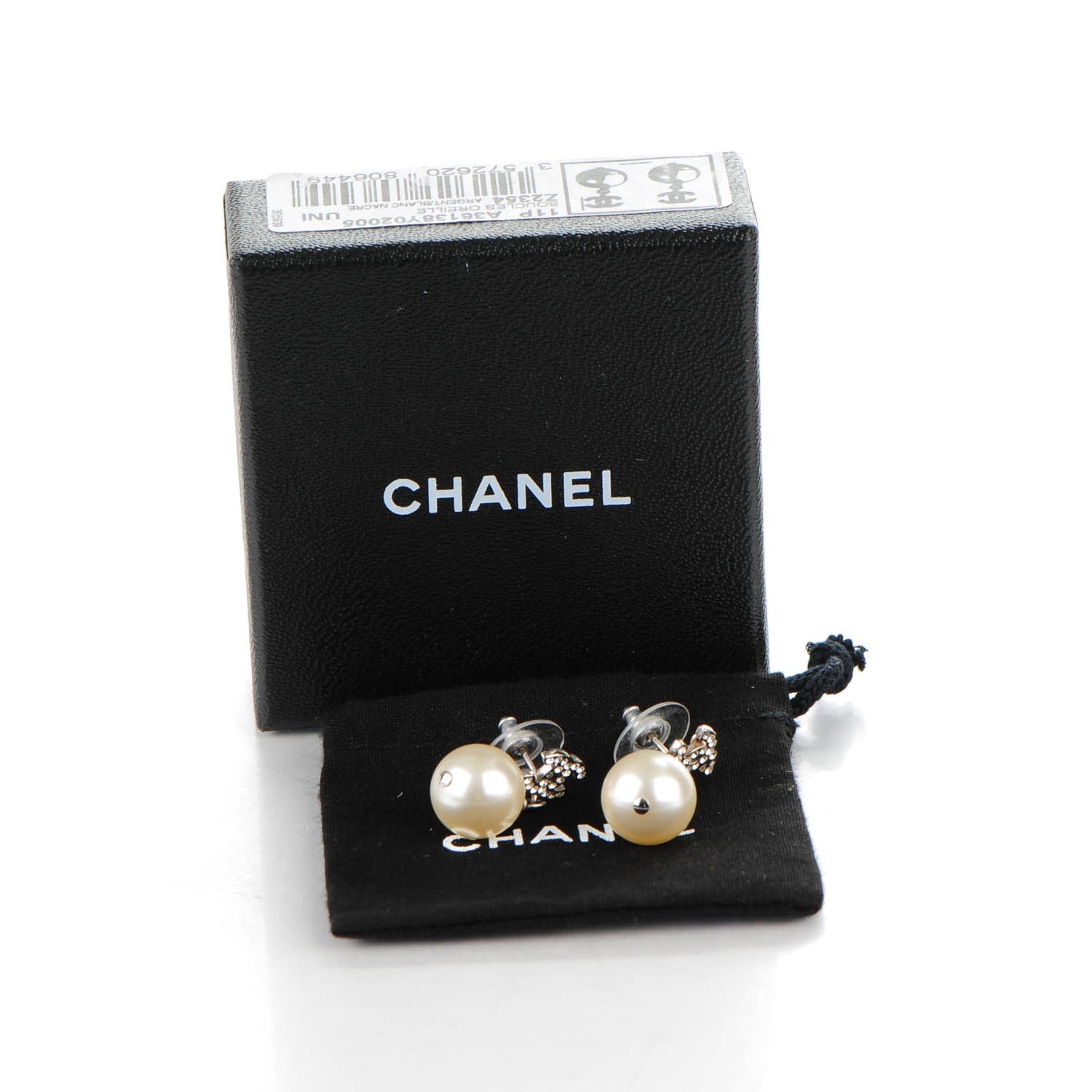 Chanel Crystal Pearl CC Drop Earrings Silver 6 of 6