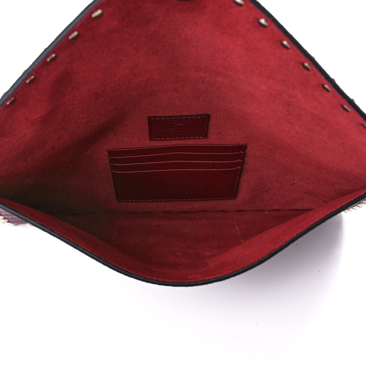 Pebbled Calfskin Large Rockstud Envelope Clutch Cerise