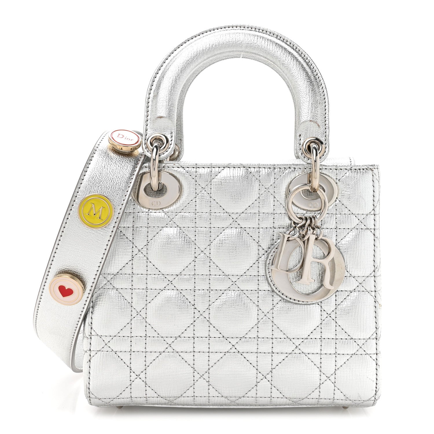 Christian Dior Metallic Grained Calfskin Cannage Small Lucky Badges My Lady Dior Silver 1 of 14