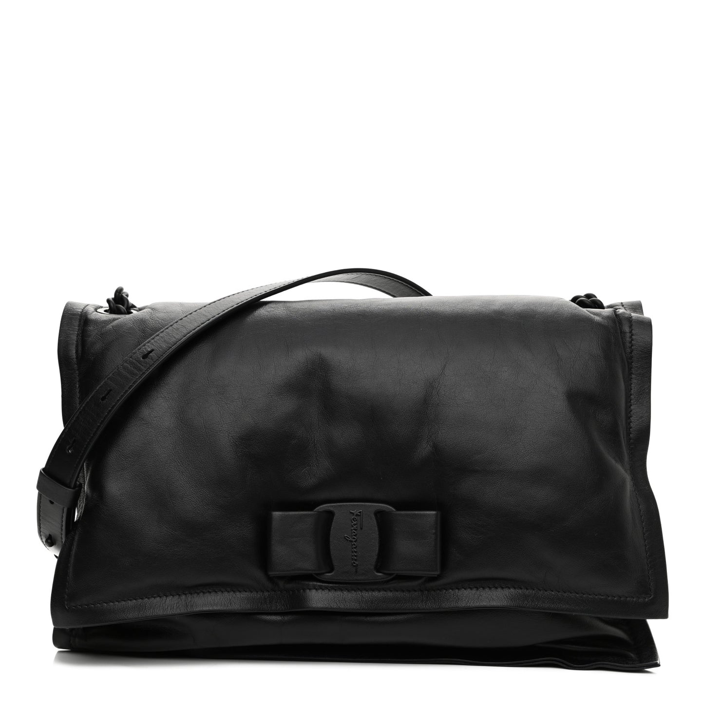 Calfskin Medium Viva Bow Shoulder Bag Black