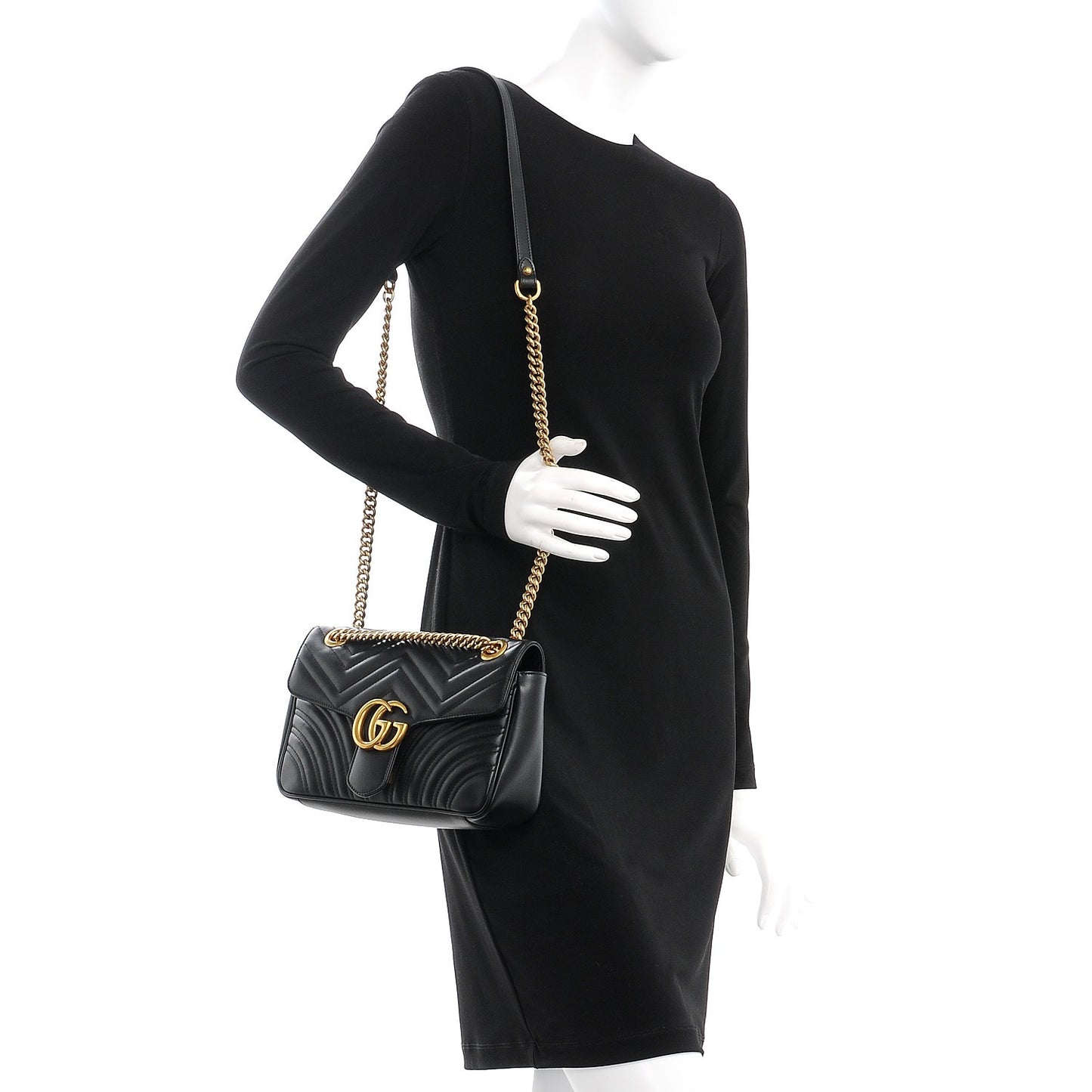 Calfskin Matelasse Small GG Marmont Shoulder Bag Black