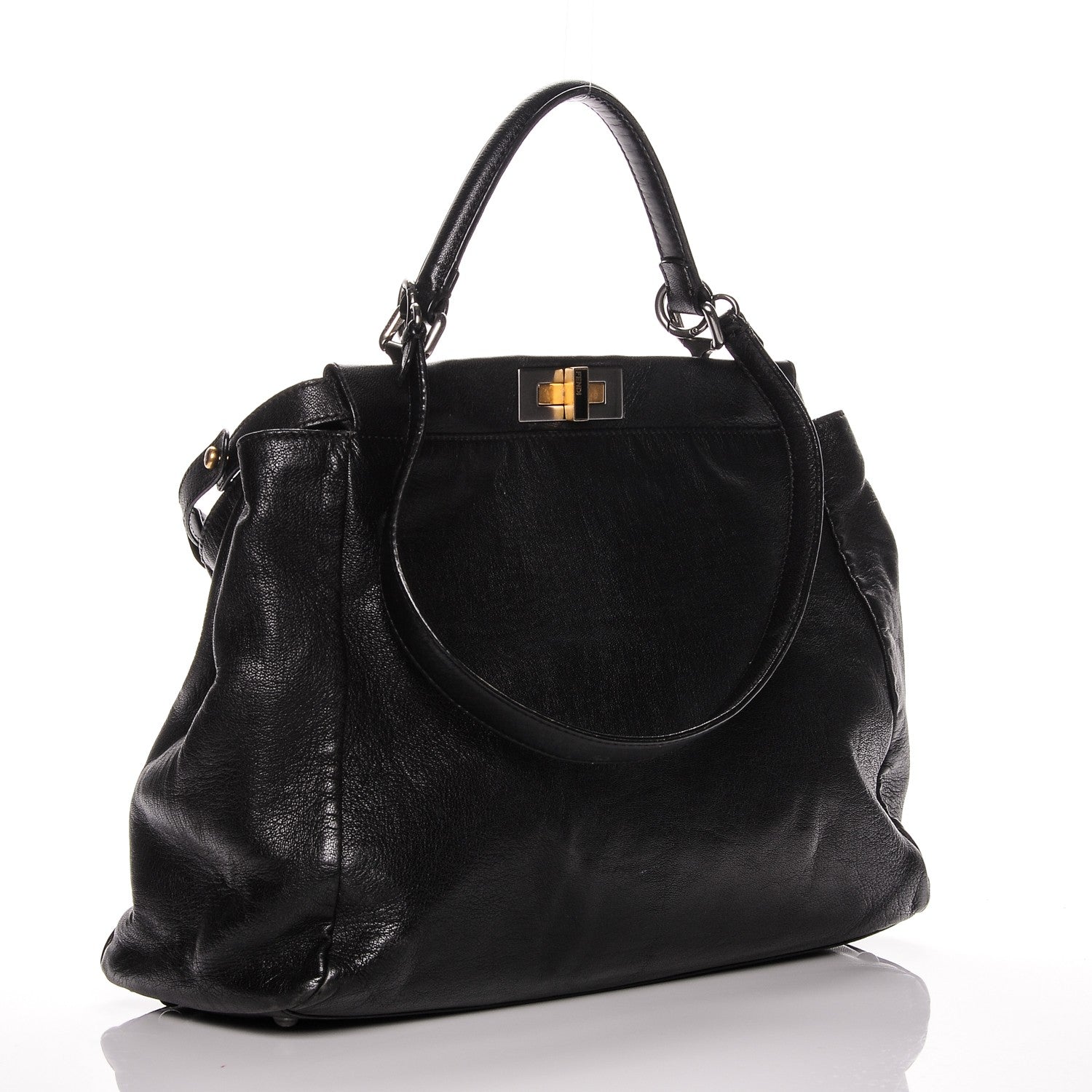 Fendi Goatskin Zucca Large Peekaboo Iconic Satchel Black Tobacco 4 of 9