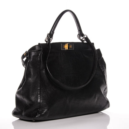 Fendi Goatskin Zucca Large Peekaboo Iconic Satchel Black Tobacco 4 of 9