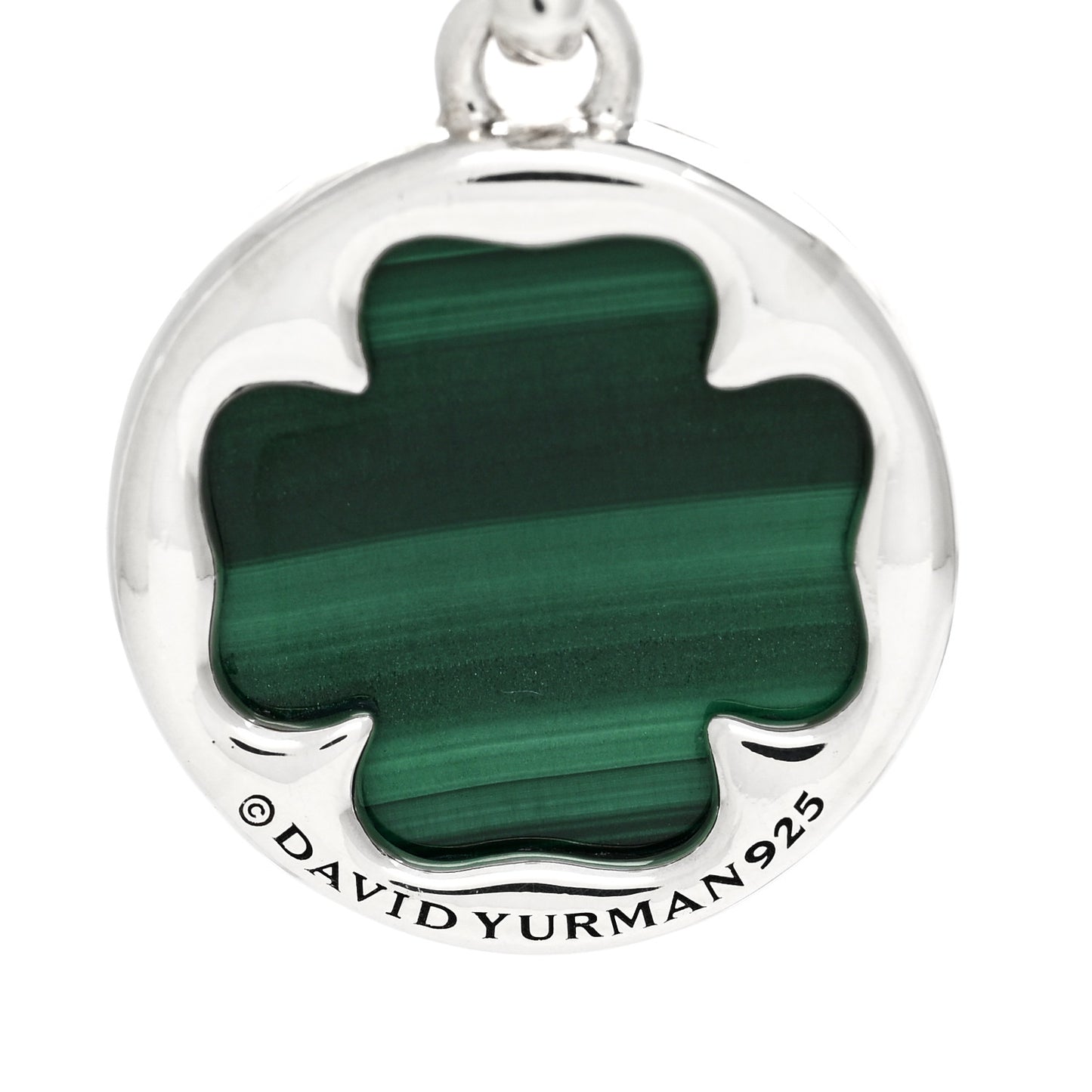 Sterling Silver Diamond Malachite Elements Clover Disc Pendant