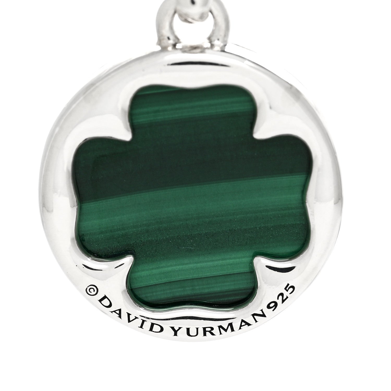 David Yurman Sterling Silver Diamond Malachite Elements Clover Disc Pendant 4 of 5