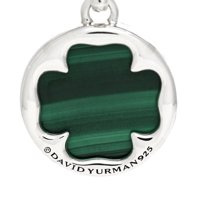 David Yurman Sterling Silver Diamond Malachite Elements Clover Disc Pendant 4 of 5