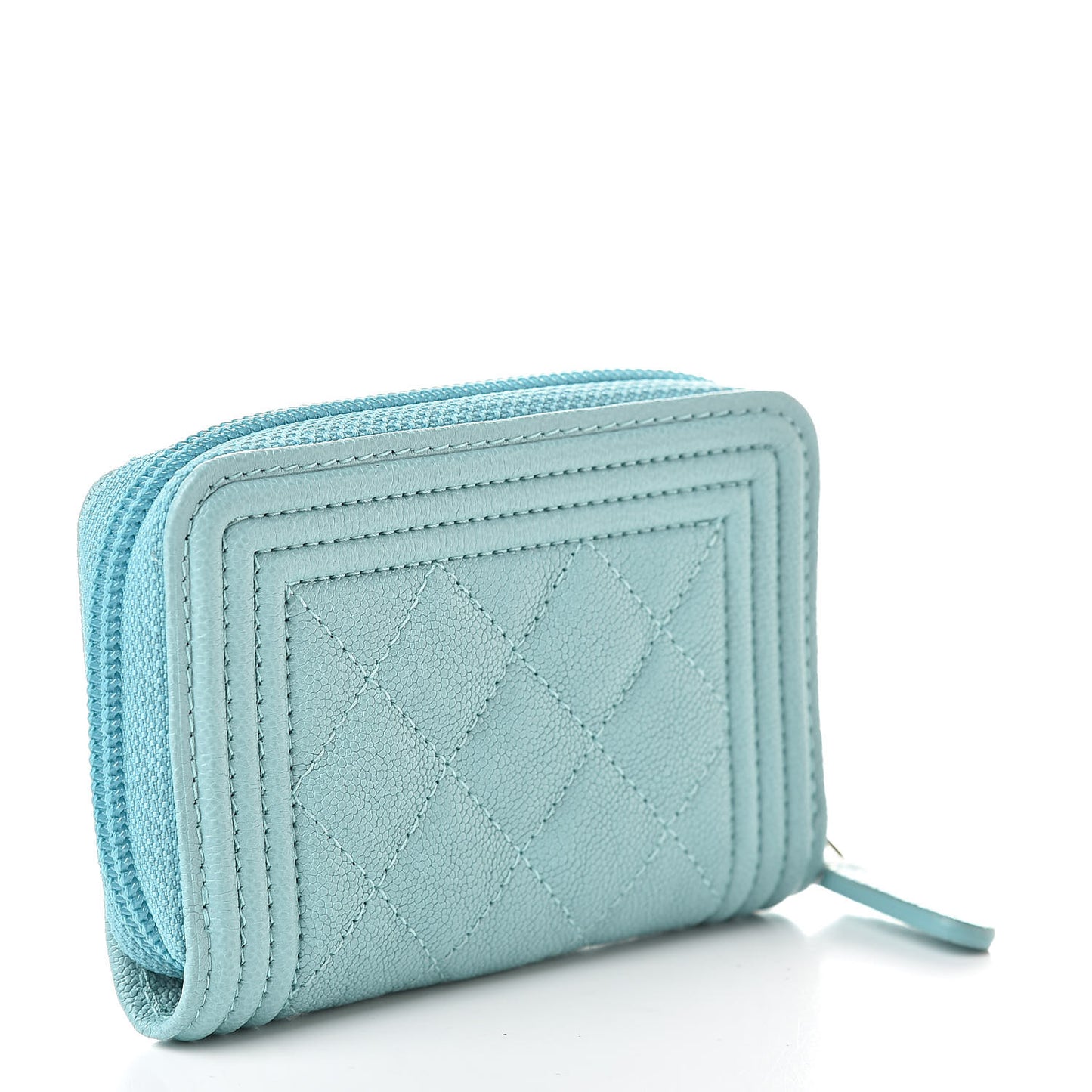 Caviar Quilted Boy Zip Around Coin Purse Wallet Light Blue