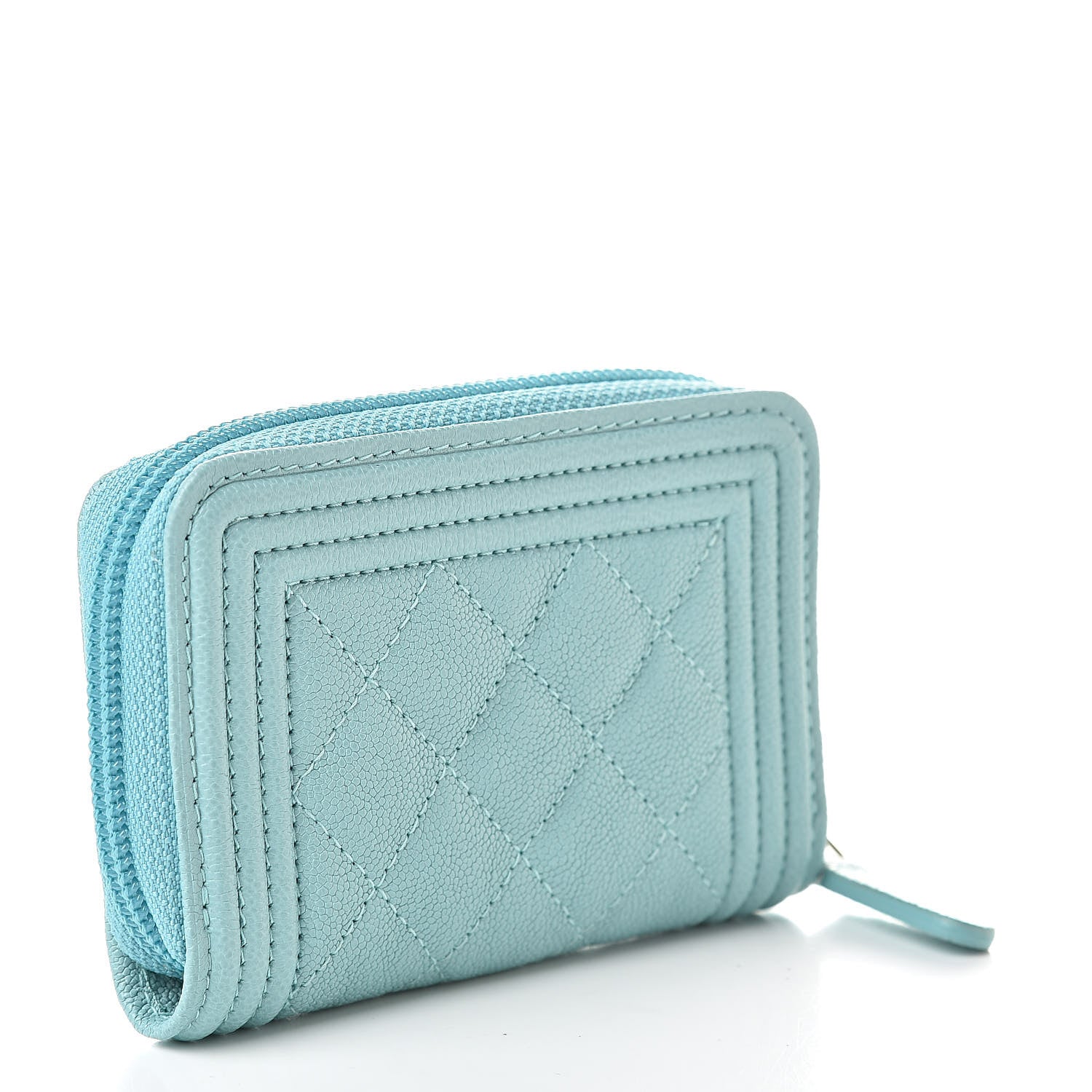 Chanel Caviar Quilted Boy Zip Around Coin Purse Wallet Light Blue 3 of 9