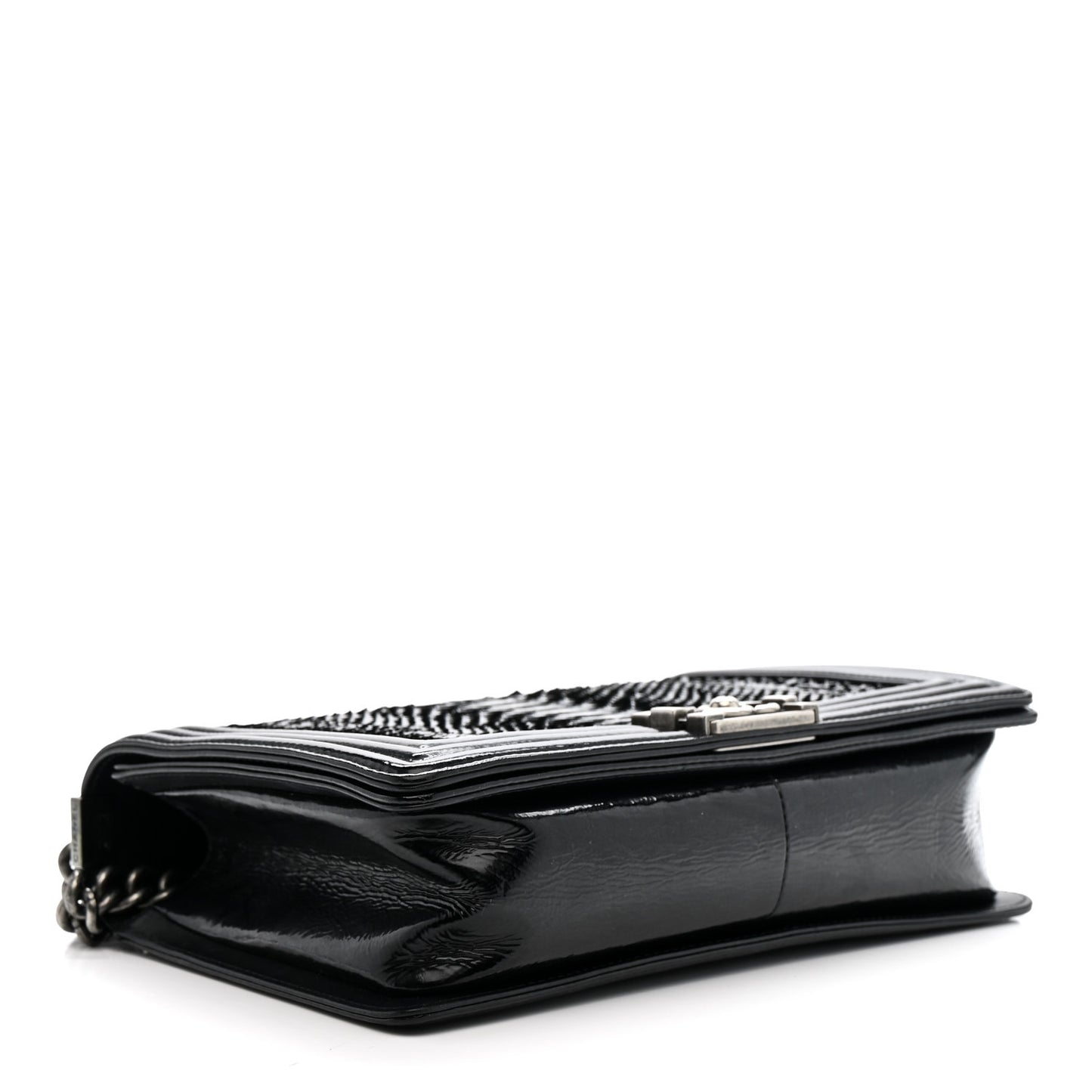 Patent Calfskin Snakeskin New Medium Boy Flap Black Silver