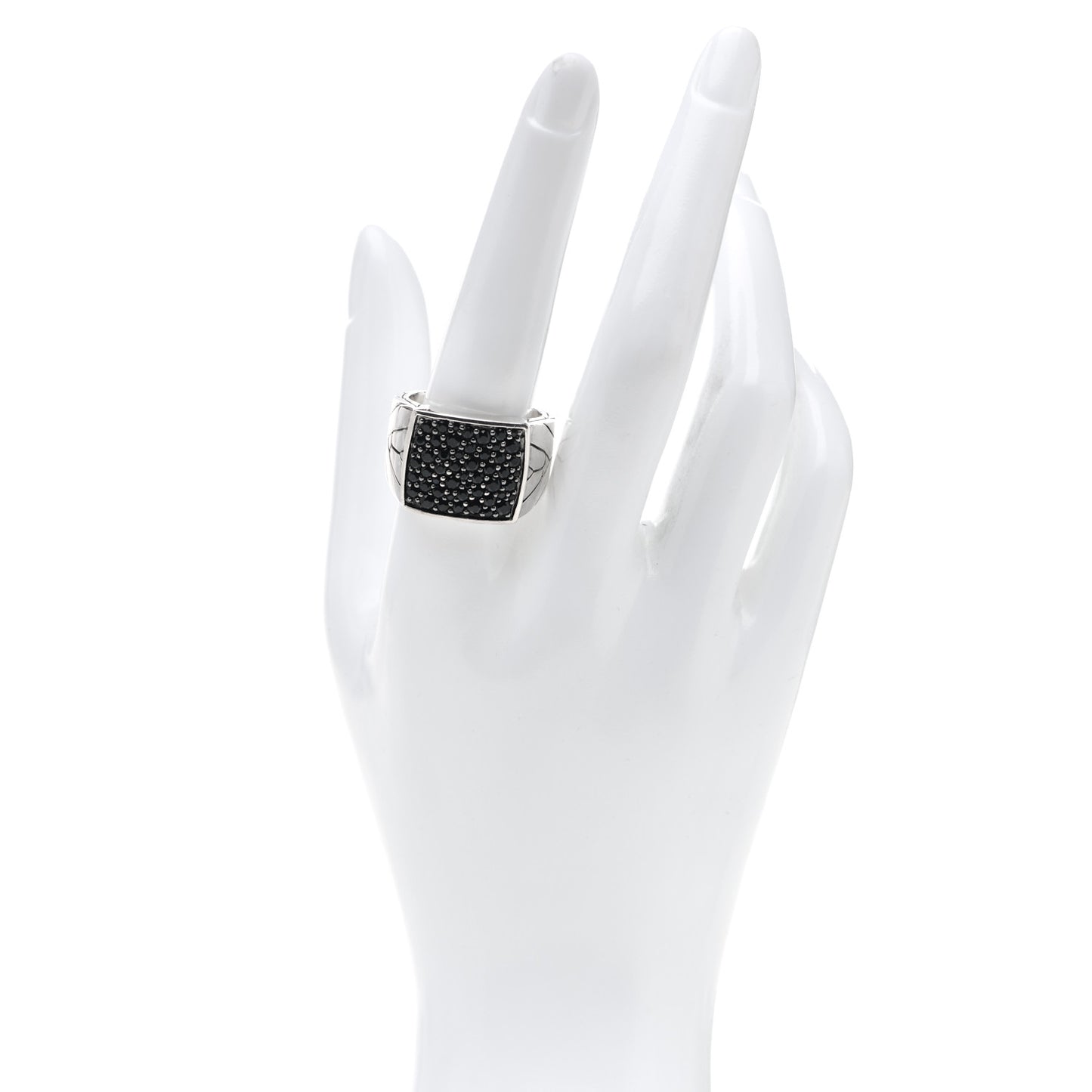Sterling Silver Black Sapphire Modern Chain Signet Ring 62 10