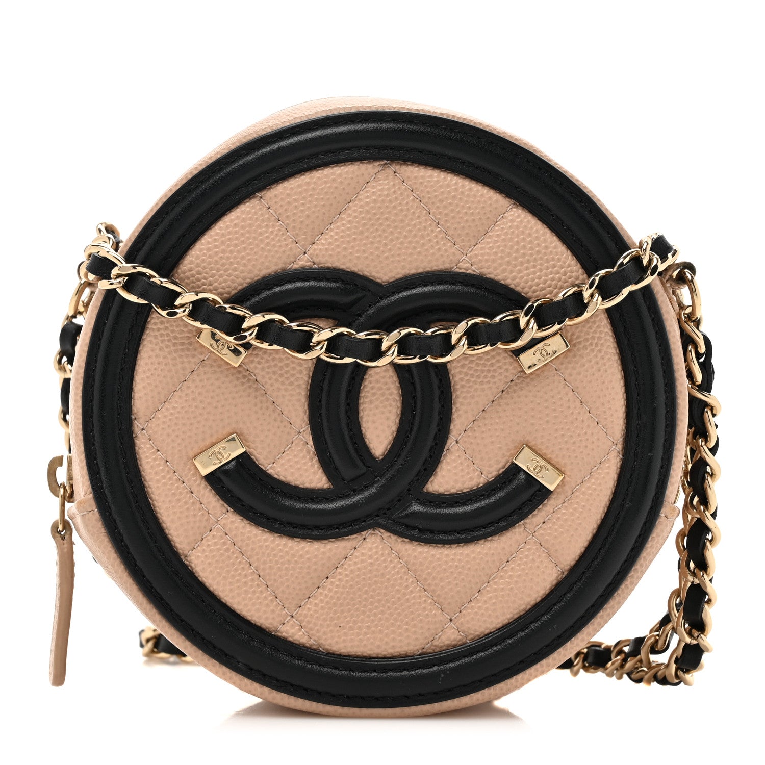 Chanel Caviar Quilted Round Filigree Crossbody Beige Black 1 of 13