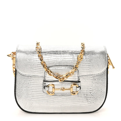 Gucci Lizard Mini Horsebit 1955 Shoulder Bag Silver 1 of 10