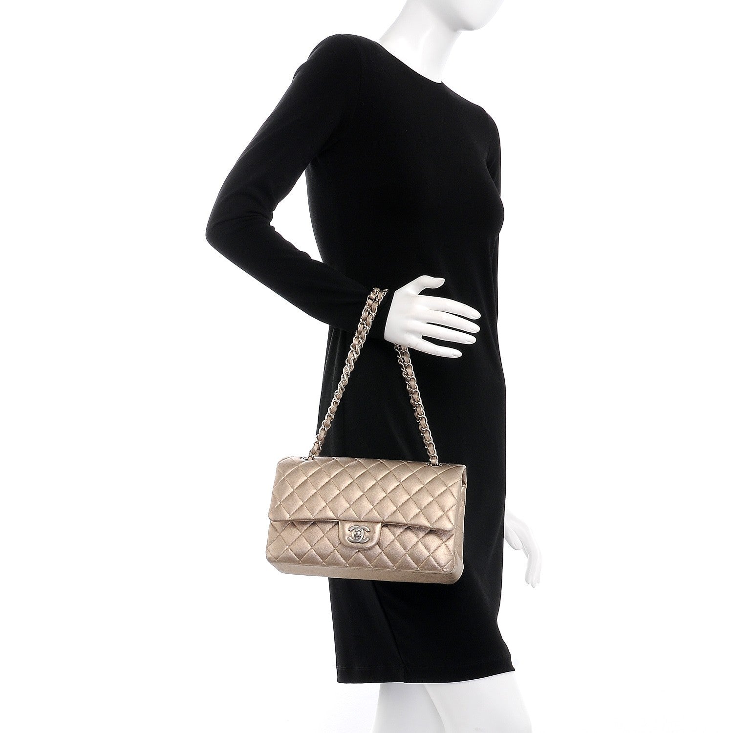 Chanel Metallic Lambskin Quilted Medium Double Flap Light Gold 2 of 8