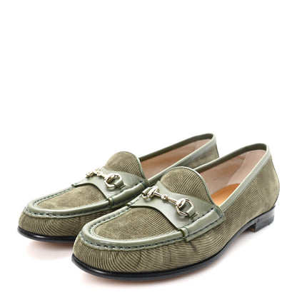 Gucci Corduroy Womens 1953 Horsebit Loafers 37.5 Sweet Military 4 of 9