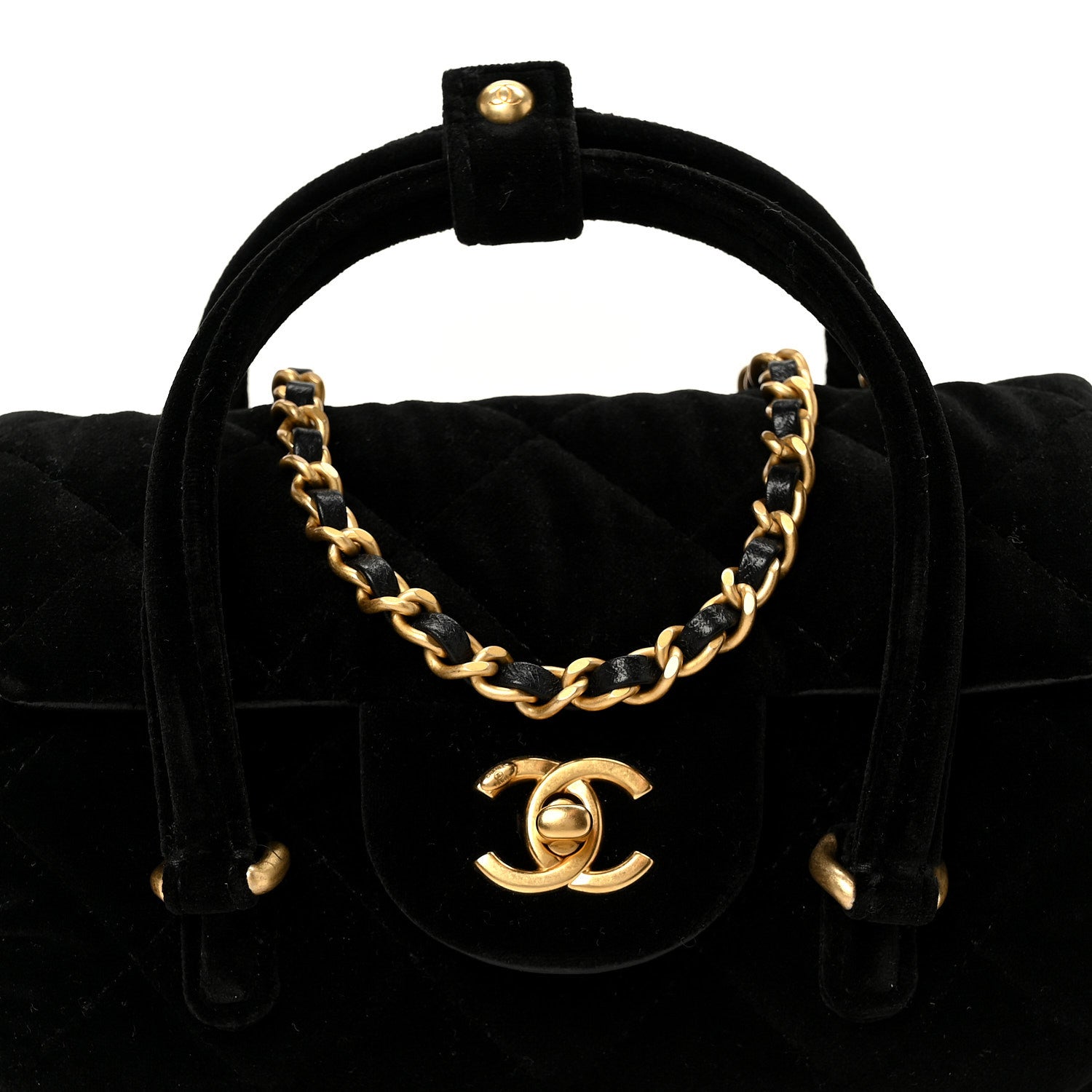 Chanel Velvet Quilted Mini Top Handle Flap Black 10 of 13