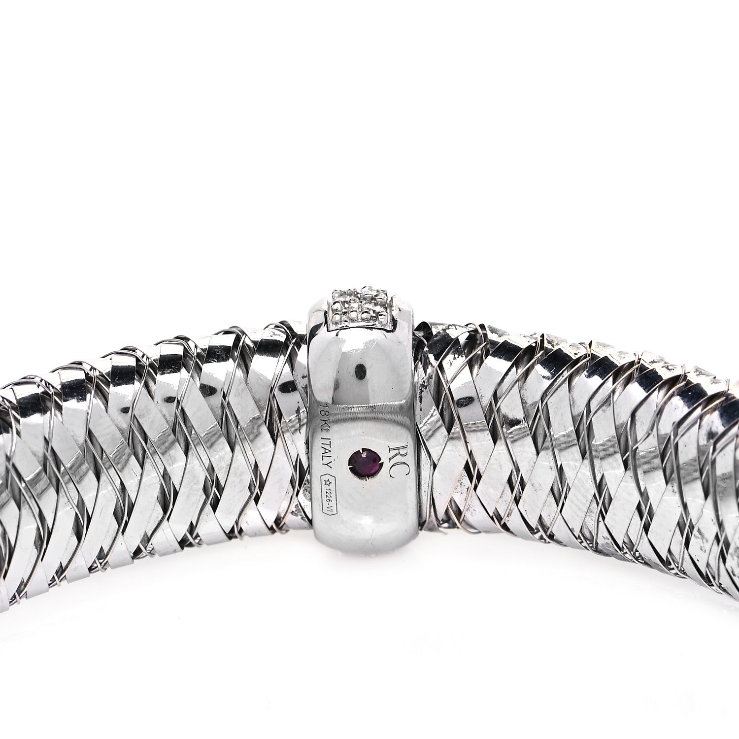 Roberto Coin 18K White Gold Diamond Medium Primavera Bangle Bracelet 7 of 8