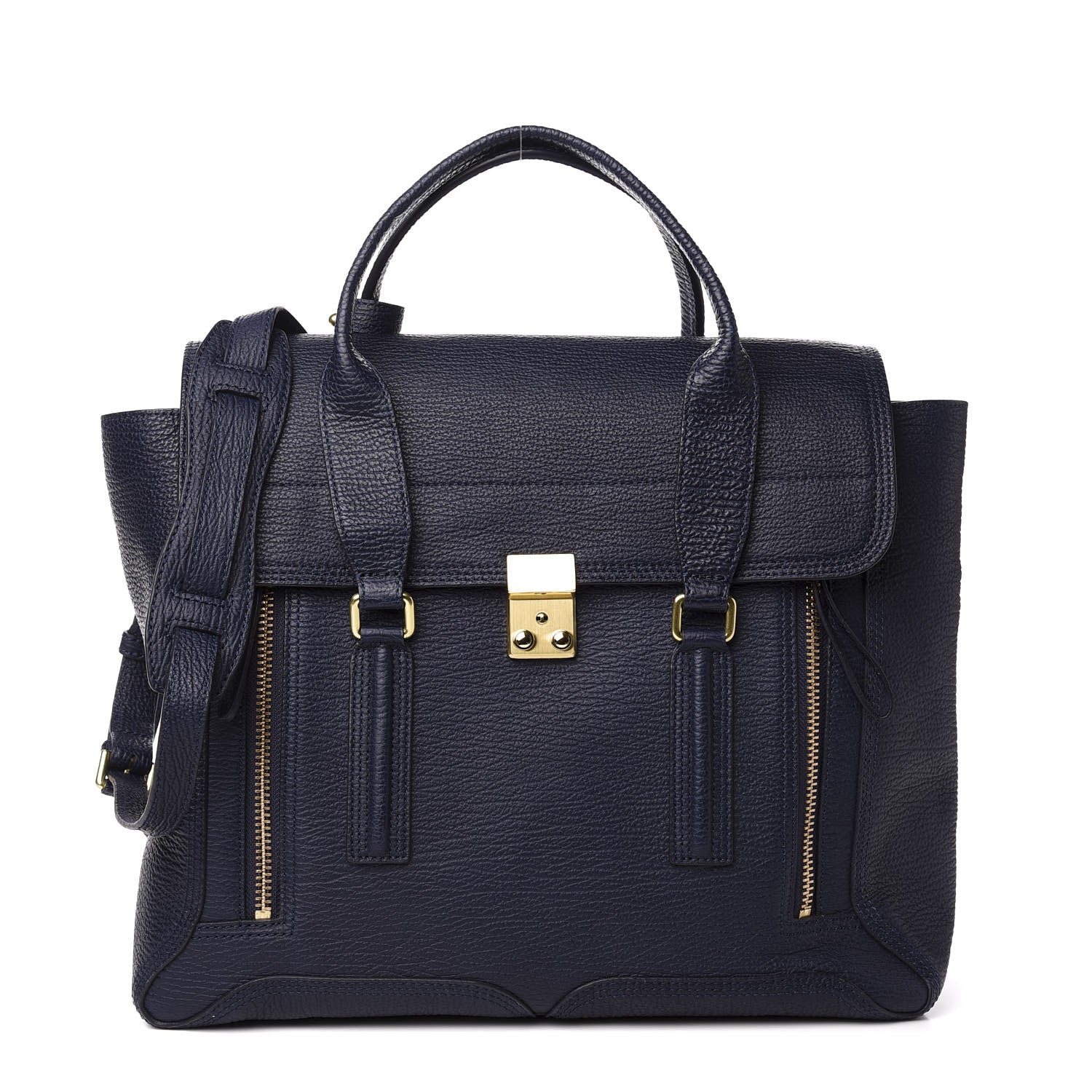 3.1 Phillip Lim 3.1 Textured Calfskin Large Pashli Satchel Ink 1 of 10