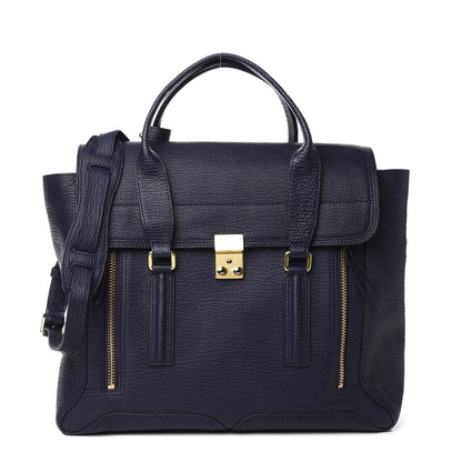 3.1 Phillip Lim 3.1 Textured Calfskin Large Pashli Satchel Ink 1 of 10