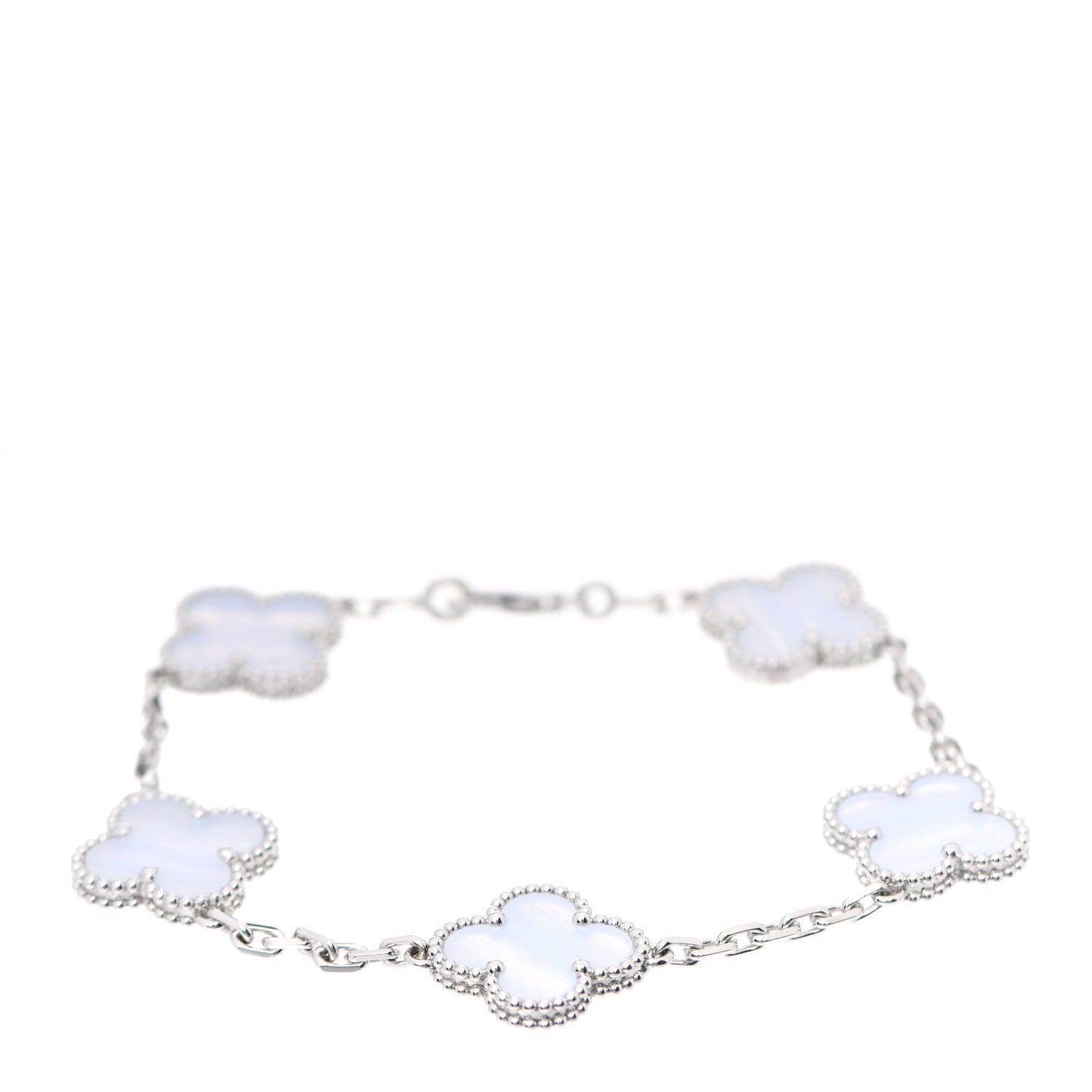 18K White Gold Chalcedony 5 Motifs Vintage Alhambra Bracelet