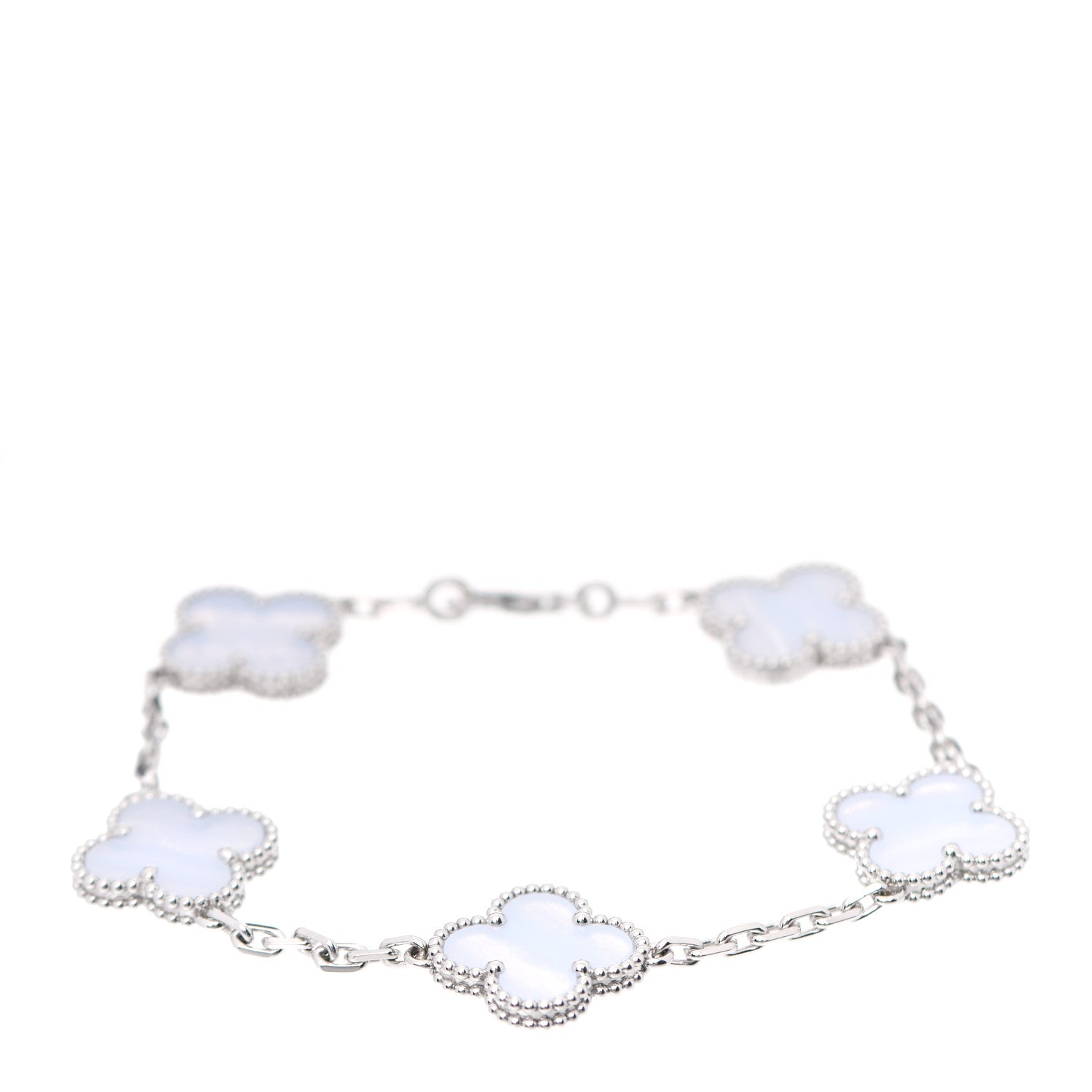 Van Cleef & Arpels 18K White Gold Chalcedony 5 Motifs Vintage Alhambra Bracelet 1 of 7