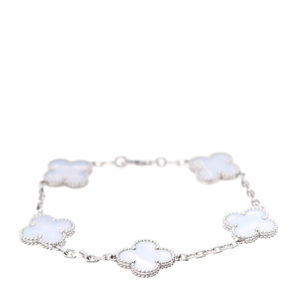 Van Cleef & Arpels 18K White Gold Chalcedony 5 Motifs Vintage Alhambra Bracelet 1 of 7