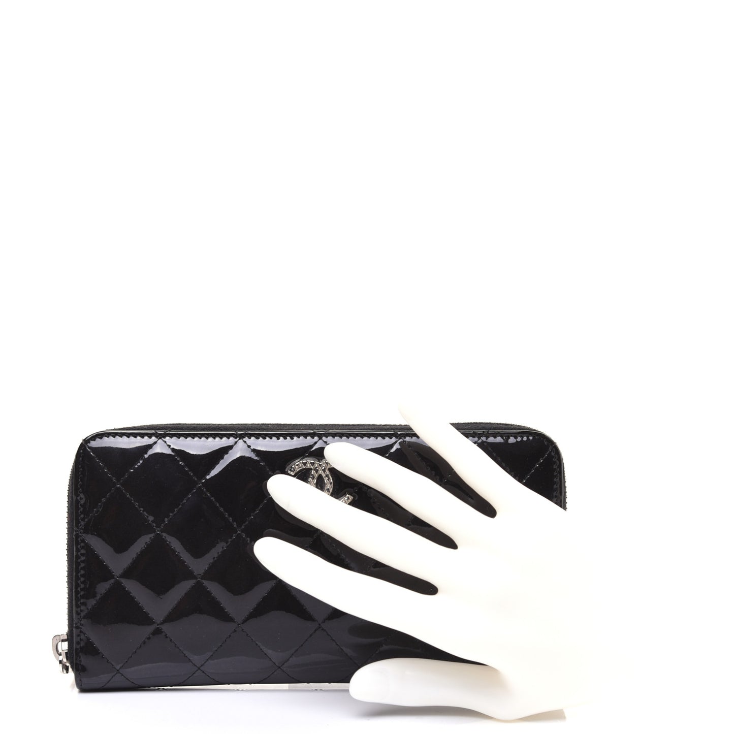 Patent Quilted Brilliant Zip Around Wallet Black