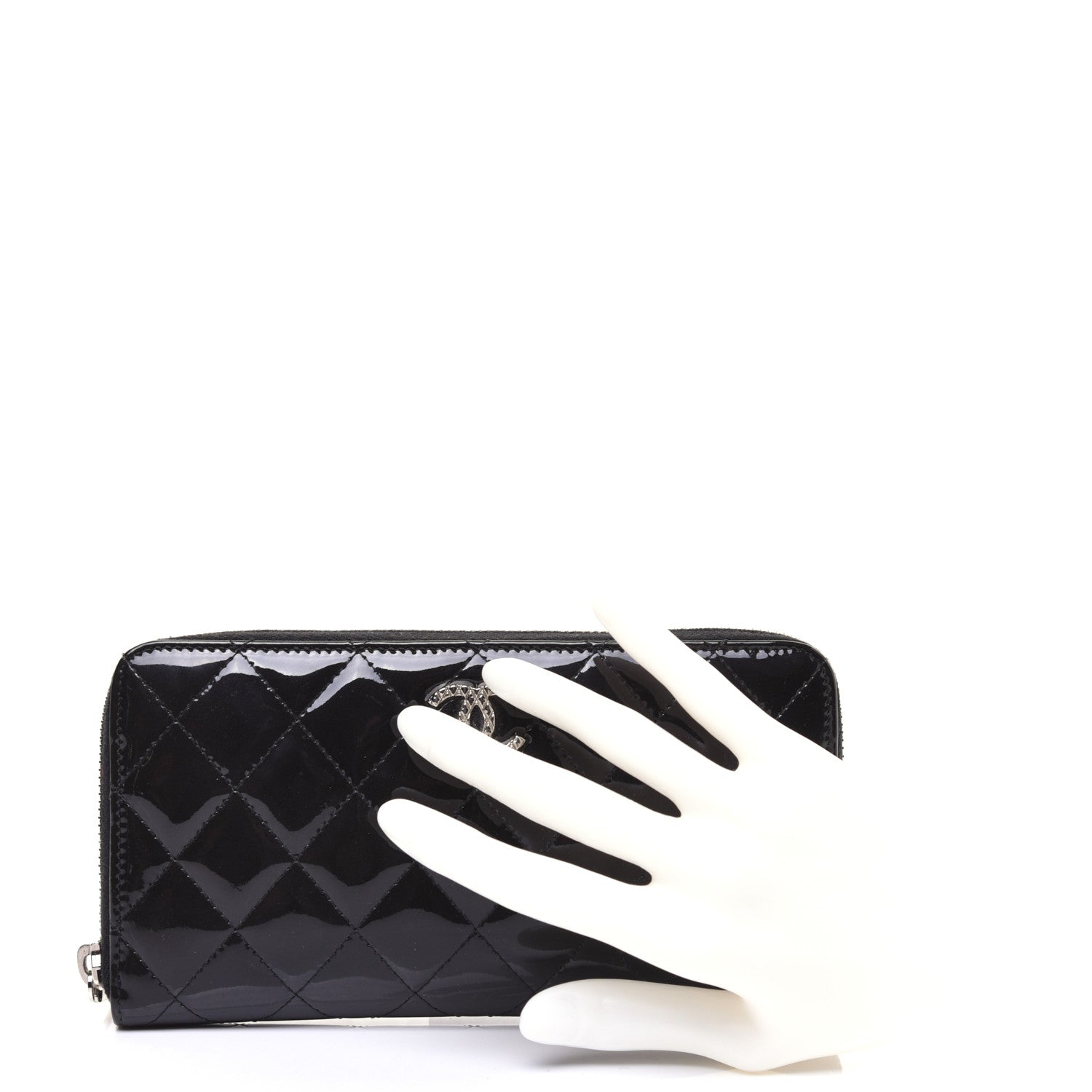 Chanel Patent Quilted Brilliant Zip Around Wallet Black 2 of 14